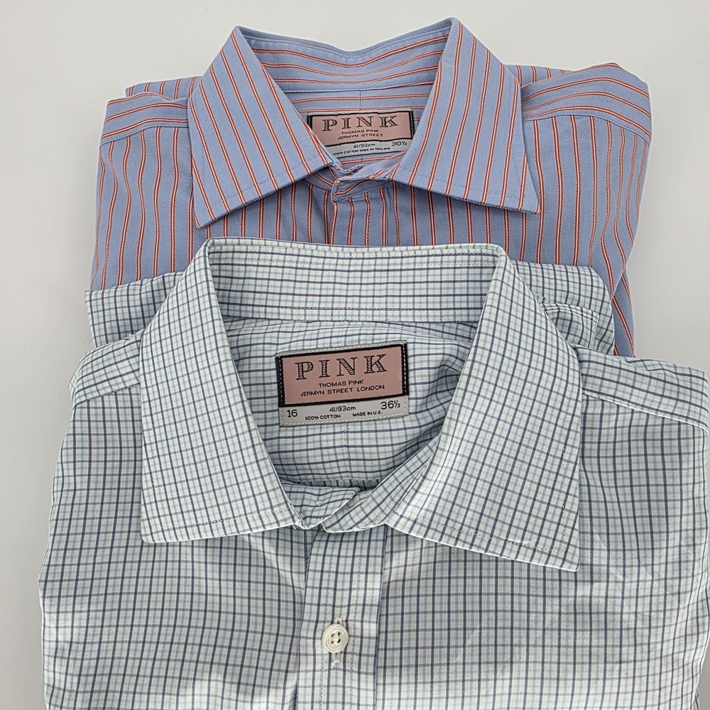 Thomas Pink London Men Dress Shirt 16 36 1/2 Long Sleeve French Cuff Lot Of 2
